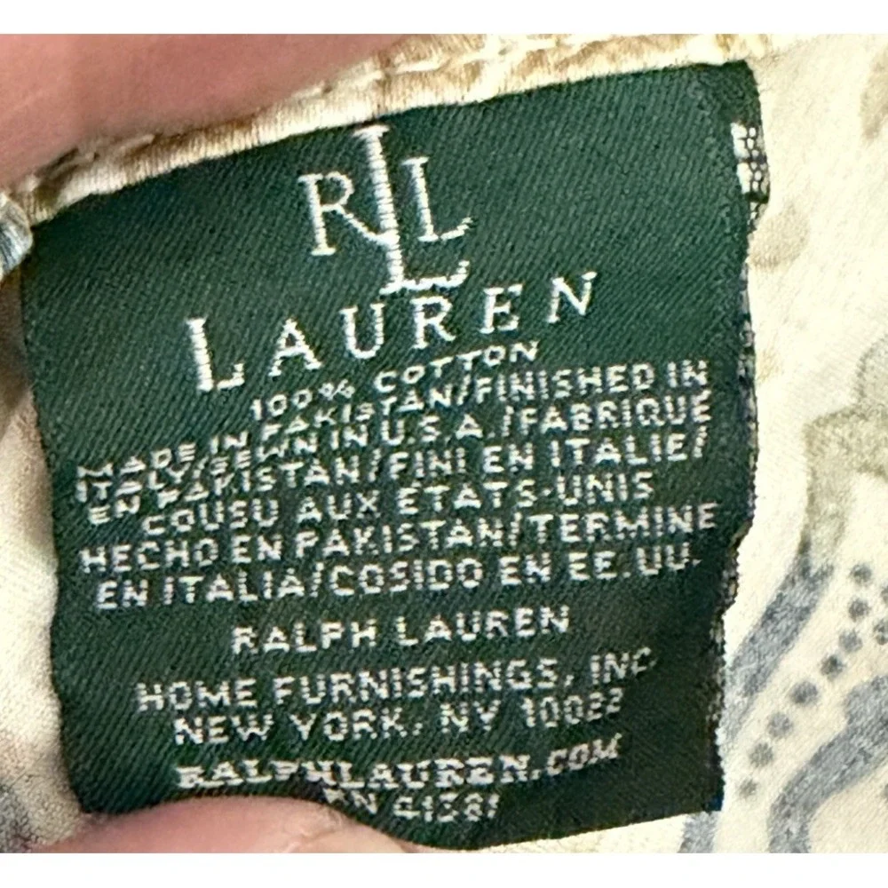 Vintage Ralph Lauren Marrakesh Rug King SZ Flat Sheet Ribbon Top Edge Green Tag